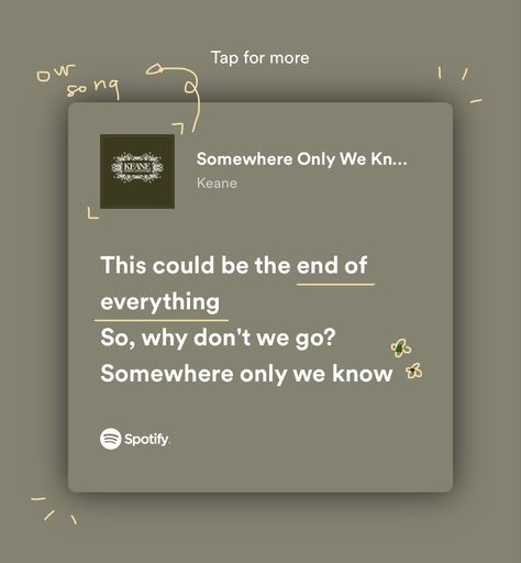 Spotify Lyrics With Drawing, Somewhere Only We Know Wallpaper, Somewhere Only We Know Spotify, Somewhere Only We Know Aesthetic, Songs That Describe Me, Somewhere Only We Know, Meaningful Lyrics, Rap Lyrics Quotes, Song Lyric Quotes