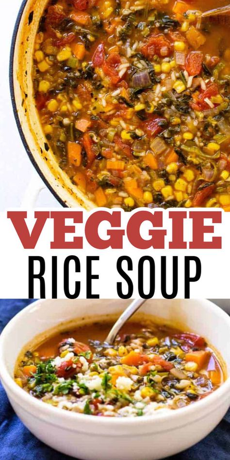 Veggie Rice Soup, Vegetable Rice Soup, Vegetarian Vegetable Soup, Vegetable Soup Crock Pot, Asian Ramen, Crock Pot Vegetables, Veggie Rice, Soup Vegetarian, Vegetable Soup Healthy