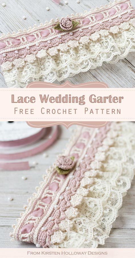 How to Crochet a Bridal Garter {Free Pattern Tutorial} - Kirsten Holloway Designs - Kirsten Holloway Designs Crochet Wedding Garter, Crochet Wedding Ideas, Crochet Lace Edging Pattern Free, Crochet Lace Pattern Free, Crochet Hair Accessories Free Pattern, Garter Pattern, Wedding Crochet Patterns, Wedding Crochet, Bridal Garter Lace