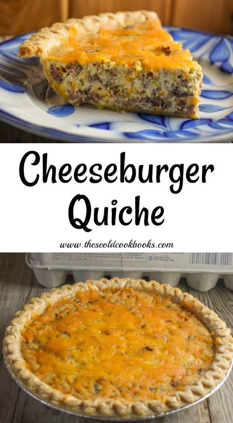 Cheeseburger Quiche Recipe - These Old Cookbooks Meat Quiche, Cheeseburger Quiche, Filet Mignon Chorizo, Bbq Roast, Cheeseburger Pie, Old Cookbooks, Breakfast Quiche Recipes, Quiche Recipes Easy, Breakfast Quiche