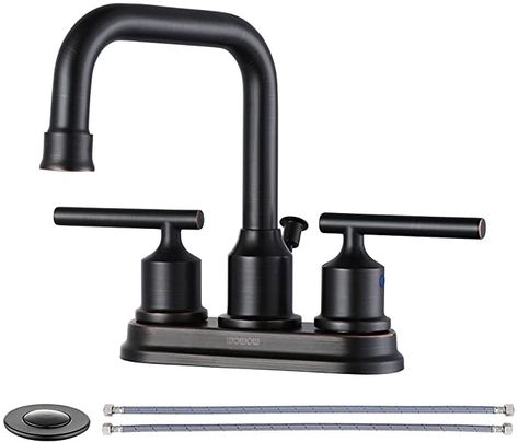 WOWOW Oil Rubbed Bronze Bathroom Faucet for Bathroom Sink Faucet 3 Hole Lavatory Faucet 2 Handle Vanity Faucet with Drain and Supply Hose Mixer Tap High Arc Swivel Spout - - Amazon.com Bathroom Timeless, Rubbed Bronze Bathroom, Oil Rubbed Bronze Bathroom, Saving Water, Bronze Bathroom, Vanity Faucet, Vessel Sink Faucet, Vessel Sink Bathroom, Bath Faucet