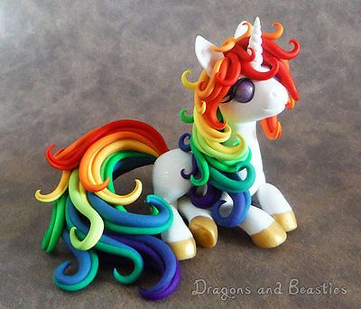 Rainbow Unicorn Sculpture | eBay Polymer Clay Kunst, Fimo Kawaii, Polymer Clay Dragon, Polymer Clay Figures, Clay Dragon, Pricing Guide, Asking Questions, Polymer Clay Animals, Fondant Figures