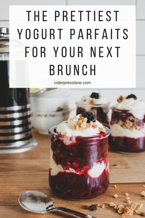 Yogurt Parfaits For A Crowd, Yogurt Brunch Ideas, Yogurt Parfait Station, Fancy Yogurt Parfait, Yogurt Parfaits For Brunch, Best Yogurt Parfait Recipe, Yougart Parfait Bar, Brunch Yogurt Parfait, Yogurt Parfait Charcuterie Board