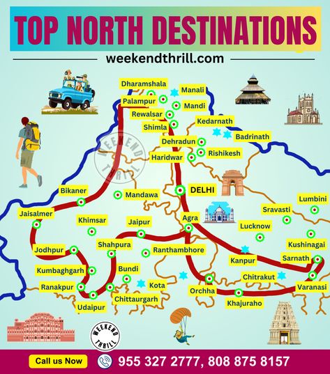 top north Destinations in India .. North India Tour, Travel India Beautiful Places, Travel Destinations In India, India Travel Places, Honeymoon Trip, Travel Creative, India Travel Guide, Amazing India, Travel Infographic