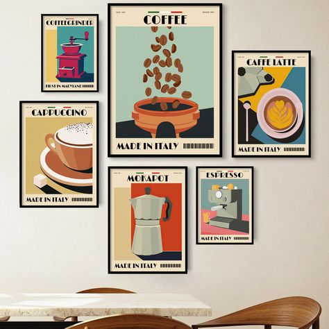 Pot Beans, Coffee Posters, Cafe Living Room, Italian Espresso, Coffee Wall Art, Dining Room Wall Art, Coffee Theme, Coffee Poster, Art Canvas Painting