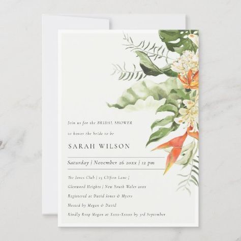 Wedding Invitations & Templates | Zazzle Bird Of Paradise Wedding, Tropical Bridal Shower Invitations, Tropical Wedding Theme, Botanical Wedding Invitation, Paradise Wedding, Tropical Orange, Tropical Bridal Showers, Dream Wedding Decorations, Zazzle Wedding