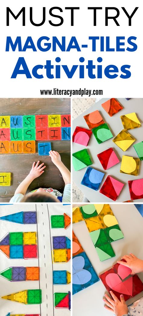 Fun Magnetic Tile Activities for Toddlers!  Check out 6 different MAGNA-TILE Activities you can try at home! Magnatile Activities For Toddlers, Magnatile Activities, Magnatiles Printables Free, Magnatiles Ideas, Magnet Tiles, Magna Tiles, Homeschool Hacks, Homeschool Preschool Activities, Homeschool Supplies