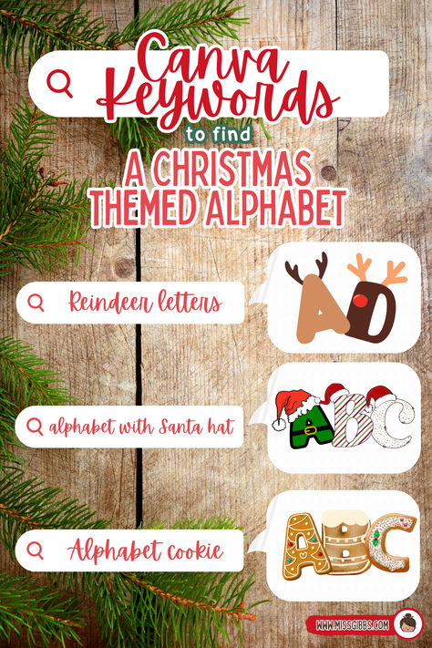 Can't find Christmas themed alphabet letters for your Canva design? Try using these keywords to get the cutest Christmas alphabet you have ever seen! Canva Christmas Fonts, Canva Elements Keyword Christmas, Christmas Alphabet Letters Printable, Canva Christmas Element, Themed Alphabet Letters, Canva Christmas, Christmas Fonts Free, Alphabet Lettering, Fonts Christmas