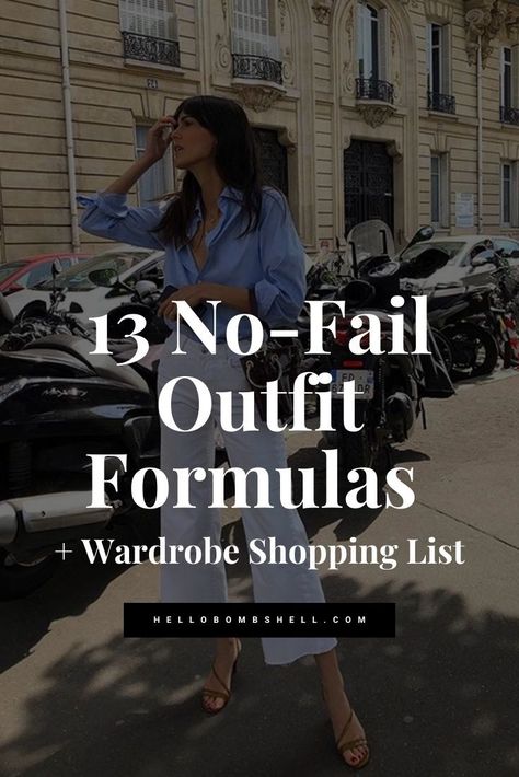 13 No-Fail Outfit Formulas + Capsule Wardrobe Shopping List - Hello Bombshell! Wardrobe Shopping List, Outfits 30s, Capsule Wardrobe Formula, Autumn Capsule Wardrobe, Capsule Wardrobe Women, Spring Summer Capsule Wardrobe, Flirty Outfits, Glamour Outfit, Capsule Wardrobe Outfits