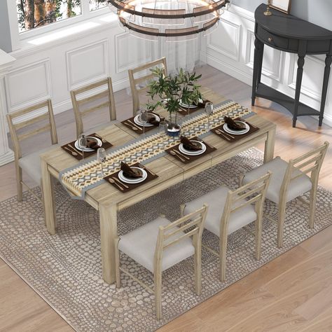 PRICES MAY VARY. ★7-Piece Dining Table Set★ This set contains an adjustable table and six chairs with soft cushions. The unique two-tone color combines antique white and weathered brown finishes to create a look that matches many decor styles. This table can easily be expanded to accommodate 8 people. ★Multifunctional Dining Table★ Taking into account the use of different scenarios, the table adopts a flexible design and the length can be adjusted. The table’s planked top is eased along the edge Dining Room Table 6 Chairs, Extendable Dining Room Table, Extendable Dining Table Set, Rustic Dining Room Table, Wooden Dining Table Set, Wood Table Legs, Extendable Table, Wooden Dining Table, Rustic Dining Room