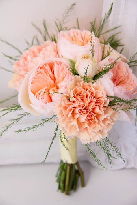 White, Peach and Emerald Green Wedding Flowers White Carnations, Peach Bouquet, Green Wedding Inspiration, Peach Wedding Flowers, Green Wedding Flowers, Emerald Green Weddings, Coral Wedding, Peach Wedding, Bouquet Of Flowers