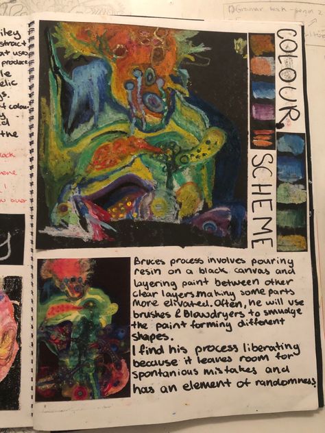 Oil Pastel Gcse Art Page, Tate Modern Gcse Art Page, Artist Reaserch Pages, Bruce Riley, Gcse Sketchbook, Oil Pastel Techniques, Art Presentation, Color Theory Art, Gcse Art Sketchbook