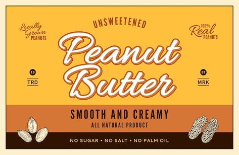 Vector peanut butter label and packaging... | Premium Vector #Freepik #vector #logo-vintage #vegan #peanut #label-logo Peanut Butter Logo Design, Peanut Butter Label Design, Butter Logo Design, Peanut Butter Logo, Packaging Design Template, Butter Logo, Packaging Template Design, Resume Maker, Logo Vintage