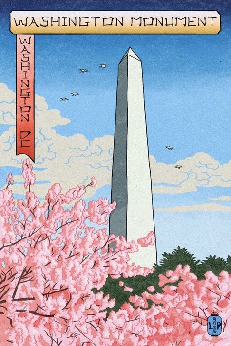 Cherry Blossom Print, Cherry Blossom Art, Washington Monument, Blossoms Art, Free Canvas, Stock Art, Antique Maps, Printing Press, Support Artists