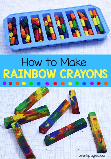 How to Make Rainbow Crayons - Pre-K Pages How To Melt Crayons, Melt Crayons, Crayon Art Diy, Rainbow Crayons, Melted Crayons, Melted Crayon Art, Diy Crayons, Pre K Pages, Crayon Crafts