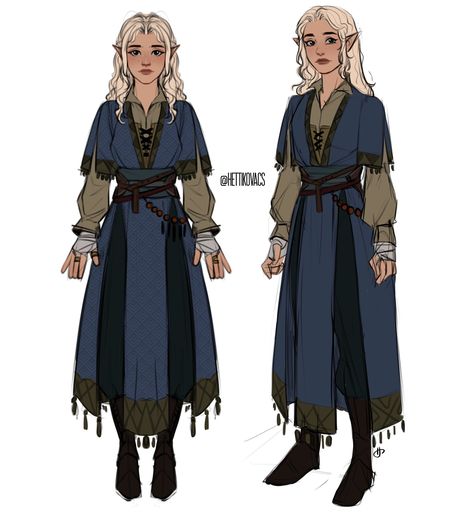 Fantasy Fashion Design Art, Dnd Outfits Inspiration Druid, Dnd Character Design Wizard, Half Elf Character Design, Druid Outfit Design, Fantasy Elf Outfit, D&d Outfits, Rogue Dnd Outfit, Druid Clothes