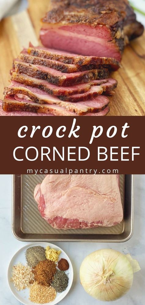 Corned Beef is a delicious St. Patrick's Day tradition. This crock pot version is fuss-free and yields perfectly tender and flavorful corned beef every time. Irish Crock Pot Recipes, Beef Brisket Crock Pot, Irish Meals, Corned Beef Recipes Crock Pot, Brisket Crock Pot, Corned Beef Recipes Slow Cooker, Crock Pot Corn, Crock Pot Corned Beef, Whiskey Glaze