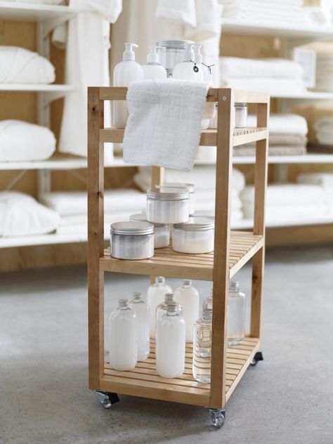 The MOLGER cart conveniently rolls where you need it to provide clients with beauty and spa treatments. Ikea Molger, Salon Window, Facial Room, Esthetics Room, Spa Room Decor, Esthetician Room, Spa Rooms, Smart Tiles, Spa Decor