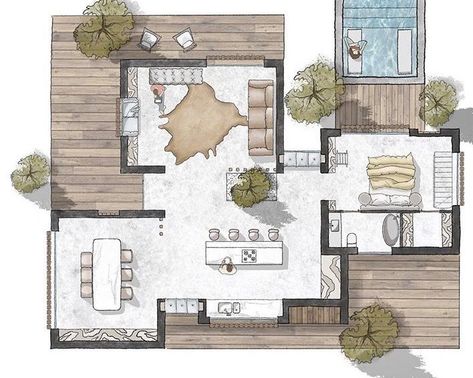 Plan Interior Design, Hotel Floor Plan, 3d Floor Plans, Bungalow Floor Plans, Architecture Life, House Floor Design, Architectural Floor Plans, Villa Plan, Simple House Plans