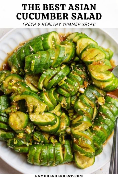 Salad Summer Recipes, Cucumber Salad Healthy, Asian Cucumber Salad Recipe, Healthy Summer Dinner Recipes, Asian Cucumber Salad, Easy Summer Dinners, Healthy Summer Dinners, Salad Healthy, Cucumber Recipes Salad