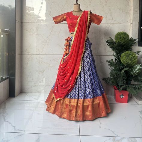 👉 Price- 1799/-+ Shipping 👈 *Kanjivaram Silk Lehenga* Cod RS=Dhelrani:-101 *Lehenga(Stitched)* Lehenga Fabric : kanjivaram Silk Lehenga Work : zari Weaving Work Waist : SUPPORTED UP TO 42 Lehenga Closer : yellow haldi colors Stitching : Stitched Length : 41 Flair : 3.5 Meter Inner : Micro Cotton *Blouse(Unstitched)* Blouse fabric : kanjivaram Silk & Bengalore satten Blouse Work :zari Weaving sleeve with embroidery Work Blouse Length : 1 Meter *Dupatta* Dupatta Fabric : gorjet Dupatta ... Kanjivaram Lehenga, Multicolor Lehenga, Saree Lengha, Beautiful Lengha, Silk Half Saree, Lehenga For Girls, Classic Wear, Stitched Lehenga, Silk Lehenga