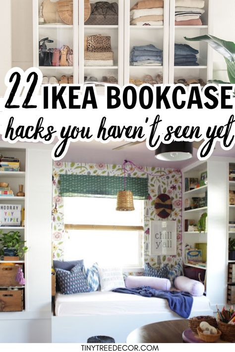 ikea hacks for bookcase Ikea Bookcase Headboard Hack, Ikea Billy Bookcase Hack Living Room, Billy Bookcase Clothes Storage, Organizing Billy Bookcase, Billy Bookcase Hack Bedroom, Billy Bookcase Bedroom Ideas, Bookshelf Ideas Small Spaces, Bookcases For Small Spaces, Billy Bookcase In Bedroom