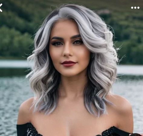 Gray Root Balayage, Reverse Shadow Root, Reverse Ombre Grey Hair, Gray Biolage Hair, Hair Color For Covering Gray, Platinum Silver Hair Highlights, White Hair With Black Tips, Gray Balayage On Dark Hair, Ashy Platinum Blonde Hair