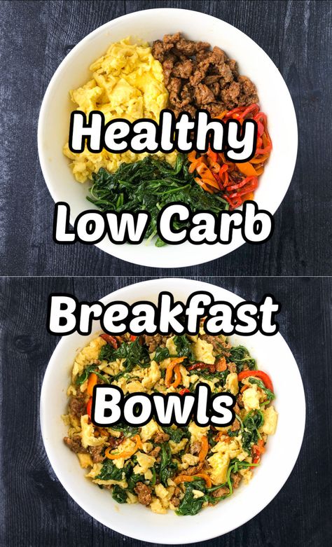 This delicious keto breakfast bowl recipe is perfect to freeze for a quick low carb breakfast or even lunch. It's full of healthy ingredients and that taste great together. A mixture of eggs, sausage and colorful and tasty veggies, this breakfast bowl is the perfect start to your morning with only 254 calories and 5 grams of carbs! Low Carb Breakfast Bowls, Quick Low Carb Breakfast, High Protein Low Carb Breakfast, Healthy Low Carb Breakfast, Breakfast Bowls Recipe, Turkey Breakfast, Healthy Breakfast Bowls, Quick Healthy Breakfast, Tasty Healthy