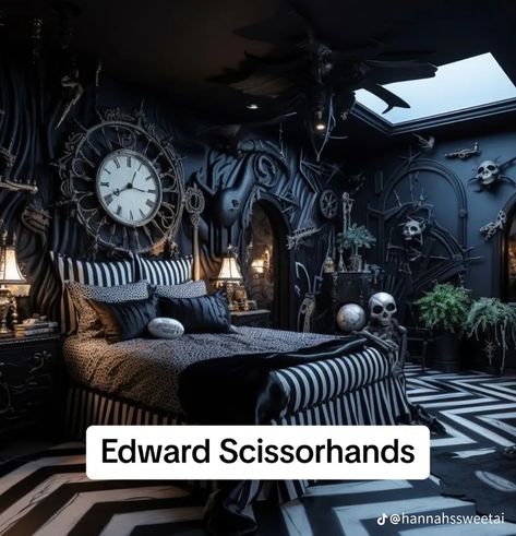 Tim Burton Room, Tim Burton House, Goth Decor Diy, Horror Room, Gothic Room, Colorful Room Decor, Moody Decor, Dark Bedroom, Goth Decor