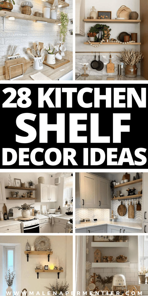 kitchen shelf decor ideas Decorating Kitchen Shelves, Kitchen Shelves Decor Ideas, How To Style Kitchen Shelves, Styling Open Shelves In Kitchen, Open Kitchen Shelves Decor, Open Kitchen Shelf, Kitchen Floating Shelves Decor, How To Decorate Kitchen Shelves, Kitchen Open Shelf