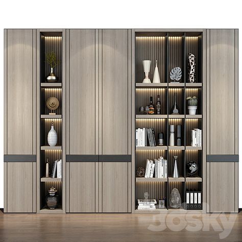 Modern luxury wooden bookshelf GHS-2358 - Wardrobe & Display cabinets - 3D Models Display Cabinet Design Modern, Luxury Cabinet Design, Modern Luxury Cabinet, Bedroom Display Cabinet, Luxury Shelves, Modern Display Cabinet, Wooden Showcase, Luxury Bookcase, Wardrobe Display