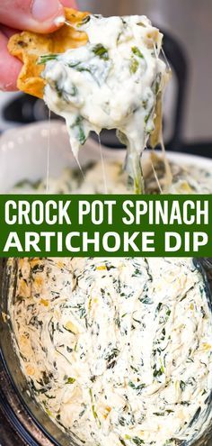 Easy Crockpot Spinach Artichoke Dip, Crock Pot Spinach Artichoke Dip, Crockpot Spinach Artichoke Dip, Slow Cooker Spinach Artichoke Dip, Dip Recipes Crockpot, Artichoke Dip Easy, Spinach Artichoke Dip Easy, Hot Spinach Dip, Dip Recipes Hot