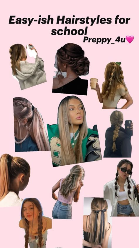 Easy-ish hairstyles for school made my Preppy_4u (me) pls give credits if using🩷 Preppy Hairstyles For School, Cute Cheer Hairstyles, Casual Hairstyles For Long Hair, Preppy Hairstyles, Hairstyle Examples, Easy Hairstyles For Thick Hair, Hair Inspiration Long, Cheer Hair, Sport Hair