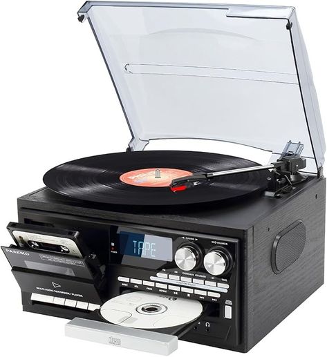 Amazon.com: PAREIKO 9 in 1 Record Player with Wireless Bluetooth and Built-inSpeakers, 3-Speed Vintage Record Player, AM/FM Radio, CD/Cassette, USB/SD, Aux-in/RCA-Out : Electronics Vintage Record Player, Purchasing Power, Music Things, Record Players, Music Aesthetic, Vintage Radio, Record Player, Cd Player, Dream Bedroom