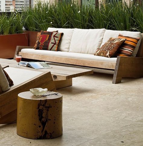 Asturias sofa and rocking armchair and Caju coffee table designed by Carlos Motta available at ESPASSO. Contemporary Brazilian design. Suitable for both indoor and outdoor spaces. Lounge Coffee Table, Yard Sheds, Brazilian Design, Rocking Armchair, House Outdoor, Wood Ideas, Space Furniture, Furniture Outdoor, Furniture Pieces