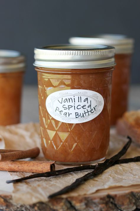 Vanilla Spiced Pear Butter Spiced Pear Butter, Flavoured Butter, Canning Pears, Pear Butter, Canned Pears, Preserving Foods, Pear Jam, Vanilla Recipes, Vanilla Spice