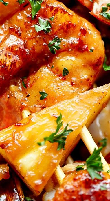 Honey Garlic Butter Shrimp, Pineapple Skewers, Shrimp Skewer Recipes, Honey Shrimp, Pineapple Skewer, Shrimp Kabobs, Small Bites Appetizers, Grilled Seafood Recipes, Bbq Shrimp