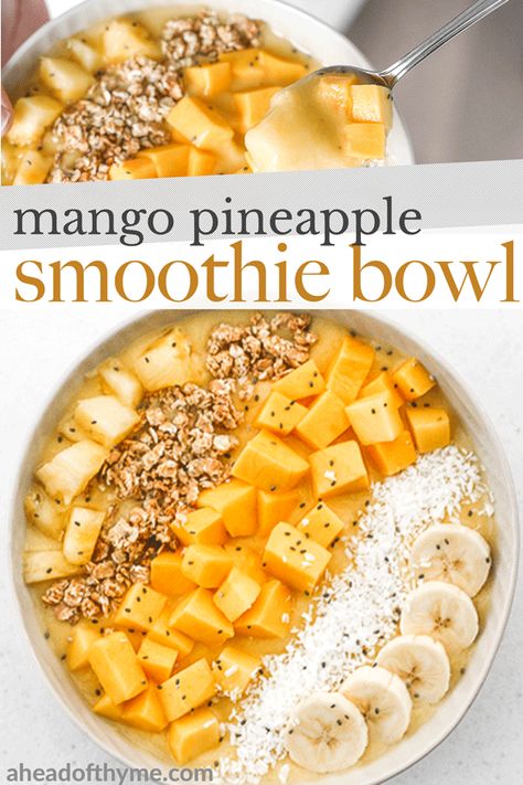 Mango Pineapple Smoothie Bowl, Tropical Smoothie Bowl, Smoothie Bowls Recipe Easy, Smoothie Bowl Recipe Healthy, Bowl Recipes Easy, Mango Pineapple Smoothie, Acai Bowls Recipe, Breakfast Smoothie Bowl, Resep Smoothie