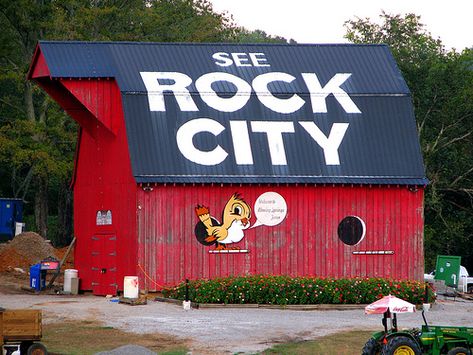 What It’s Like to See the Rock City Roadside Attraction See Rock City, Walker County, Log Houses, Church Of Christ, Barn Art, Rock City, Farm Barn, Chattanooga Tn, Roadside Attractions