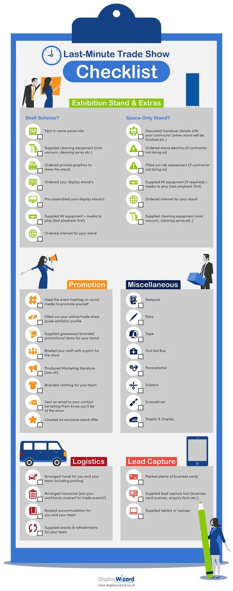 This trade show checklist infographic has everything you need (and can easily forget!) for exhibiting at a trade show! Checklist Infographic, Mgmt, Essential Items, Exhibition Stand, Trade Show, Exhibitions, Promotion, Career, Blog Posts