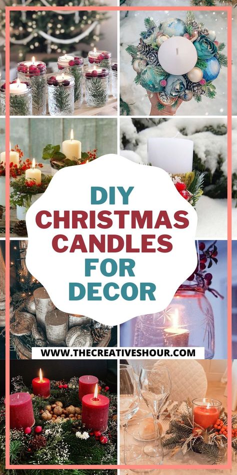 It is never too early to start creating Christmas DIY crafts, especially when it comes to DIYing with tea lights and candles! They not only brighten up your place but also add a personalized touch to your Christmas celebrations. So here are some creative, easy, and beautiful tealights and candles crafts to help glow up your place this Christmas. Click here for more beautiful DIY Christmas candles scented, DIY Christmas candle jars, DIY Christmas candles decorations, DIY Christmas candles gifts. Christmas Tea Light Ideas, Small Candle Holders Diy, Tea Light Christmas Crafts, Christmas Decor With Candles, Christmas Candle Scent Recipes, Christmas Votives Ideas, Christmas Candles Diy Craft Ideas, Christmas Wreaths With Candles, How To Make Christmas Candles