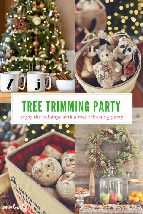 Tree Trimming Party Ideas, Tree Decorating Party, Snow Globe Mason Jar, Christmas Present Decoration, Tree Trimming Party, Classy Christmas Decor, Christmas Tree Trimming, Christmas Trimmings, Adult Christmas Party