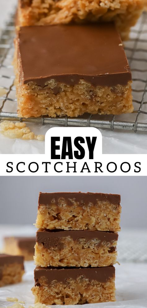 These Easy scotcharoos are made with rice Krispies, peanut butter, chocolate, and butterscotch chips. It is a no-bake no marshmallow rice crispy perfect for the holiday season! This easy treat comes together in no time and will be loved by many! Scotcharoos Recipe, Rice Krispies Peanut Butter, Peanut Butter Rice Crispy Treats, Scotcheroos Recipe, Peanut Butter Rice Crispies, Rice Crispy Bars, Peanut Butter Rice Krispies, Lifestyle Of A Foodie, Easy Treat