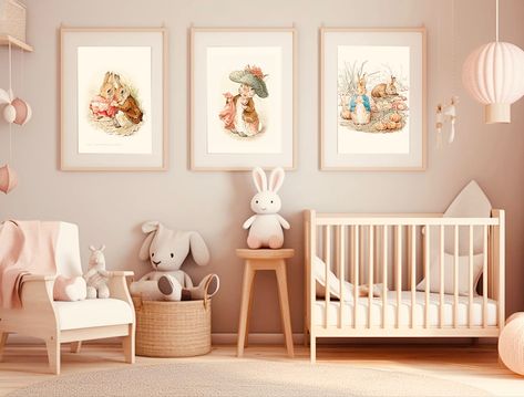 Amazon.com: Paper Moon Media: Set of 6 "Peter Rabbit and Benjamin Bunny" by Beatrix Potter, Giclee Art Print Reproductions Unframed 8 x 10" Nursery Art Prints, Baby Room Art Prints (Archival Matte, 8 x 10"): Posters & Prints Nursery Beatrix Potter, Nursery Rabbit Theme, Vintage Beatrix Potter Nursery, Vintage Rabbit Nursery, Beatrix Potter Nursery Gender Neutral, Peter Rabbit Nursery Girl, Beatrix Potter Baby Room, Benjamin Rabbit