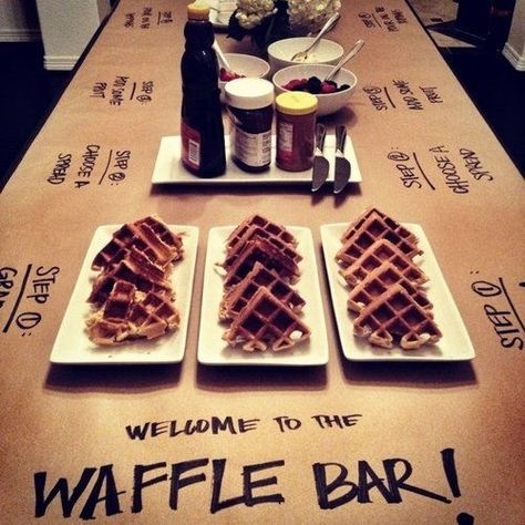 For a brunch reception, serve up a waffle bar. Paper Tablecloth, Waffle Bar, Intimate Gathering, Bar Catering, Breakfast And Brunch, The Butcher, Taco Bar, Festa Party, S'mores