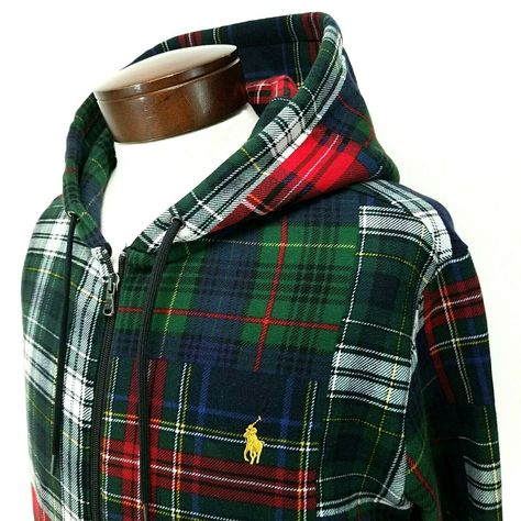 POLO RALPH LAUREN Patchwork Plaid Fleece Hoodie Mixed Tartan Men's NEW $198 *. Really cool take on the classic hoodie with a patchwork mix of tartan plaids. Full zip. 2 pockets. Fleece lined. Embroidered logo at chest. Well made. Condition: New with tags. Please see pictures and measurements. Size: Please see available sizes.  (See Measurements First to Assure Proper Fit) Material: 84% Cotton 16% Polyester Measurements: Measured laying flat in inches. Ralph Lauren Patchwork, Jeans And Hoodie, Tartan Fashion, Tartan Men, Streetwear Y2k, Mens Fashion Streetwear, Vintage Streetwear, Fashion Streetwear, Fleece Hoodie