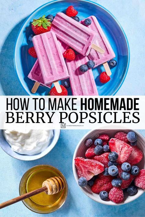 Homemade popsicles are easier than you think! These Greek yogurt popsicles are a healthy popsicle recipe that's perfect for breakfast, dessert, and protein-rich afternoon treats. Dairy Free Popsicles, Greek Yogurt Popsicles, Freezer Treats, Homemade Fruit Popsicles, Berry Popsicles, Healthy Popsicle Recipes, Juice Bars, Healthy Homemade Snacks, Healthy Popsicles