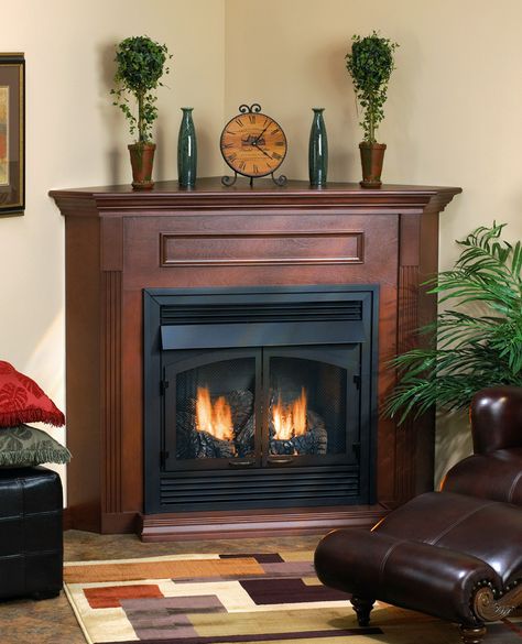 Empire Vail Corner Mantel, Corner Fireplace Mantels, Corner Fireplaces, Fireplace White, Corner Gas Fireplace, Ventless Fireplace, Gas Fireplaces, Fire Pit Furniture, Fireplace Logs