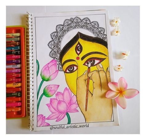 Ma Durga Painting Easy, Durga Maa Easy Drawing, Ma Durga Drawing Easy, Easy Durga Maa Drawing, Durga Maa Paintings Easy, Drawing Of Durga Maa, Ma Durga Mandala Art, Durga Maa Mandala Art, Durga Artwork