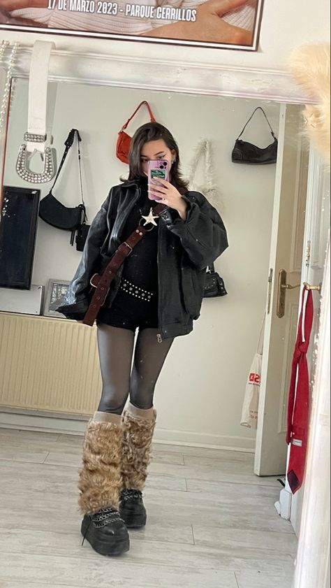 Ripped Tights And Leg Warmers, Outfits With Fur Leg Warmers, Brown Fur Leg Warmers, Fur Legwarmers Outfit, Fluffy Legwarmers Outfit, Docs And Leg Warmers, Fuzzy Leg Warmers Outfit, Fluffy Leg Warmers Outfit, Leg Warmers Outfit With Pants